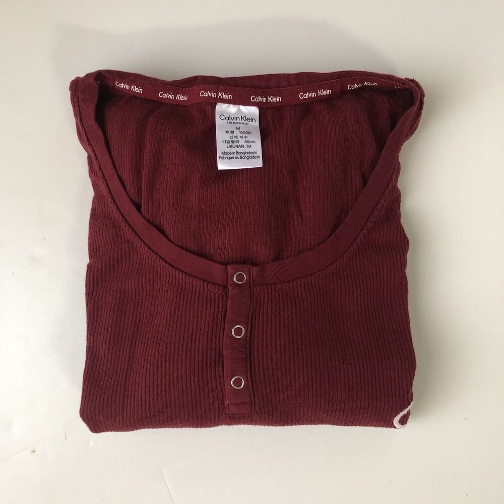Calvin Klein Women’s Sleep Wear Ribbed Top Long Sleeve Maroon Size Medium
